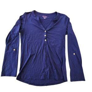 LILLY PULITZER WOMENS ROLL SLEEVE SHIRT BLUE LIGHTWEIGHT PREPPY COASTAL SZ M